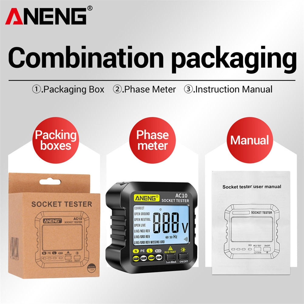 ANENG AC10 Socket Multimeter / Tester for Voltage / Polarity / Phase / Frequency and Fault Checking