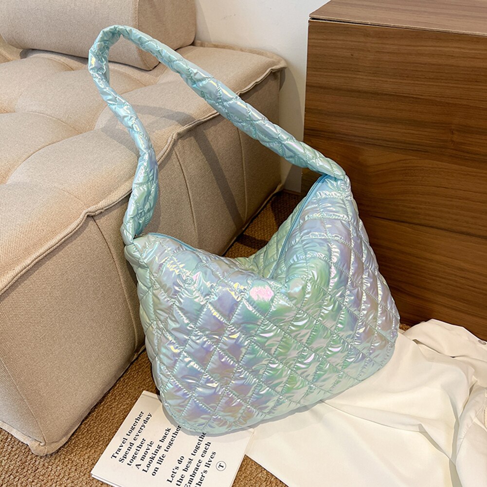 Winter Cotton Padded Bag For Women 2022 Lattice Quilted Handbag Female Large Tote Bag Feather Down Bag Ladies Shopping Hobo Bags