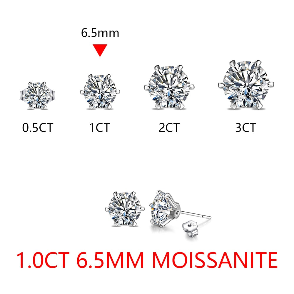 New Arrival: 3.0 Carat Moissanite Gemstone Stud Earrings for Women - Solid 925 Sterling Silver - D color Solitaire Fine Jewelry