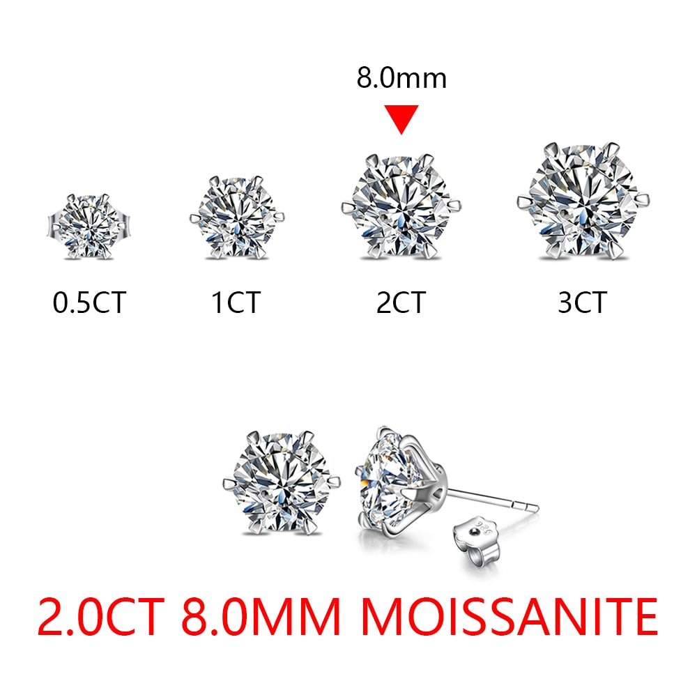 New Arrival: 3.0 Carat Moissanite Gemstone Stud Earrings for Women - Solid 925 Sterling Silver - D color Solitaire Fine Jewelry