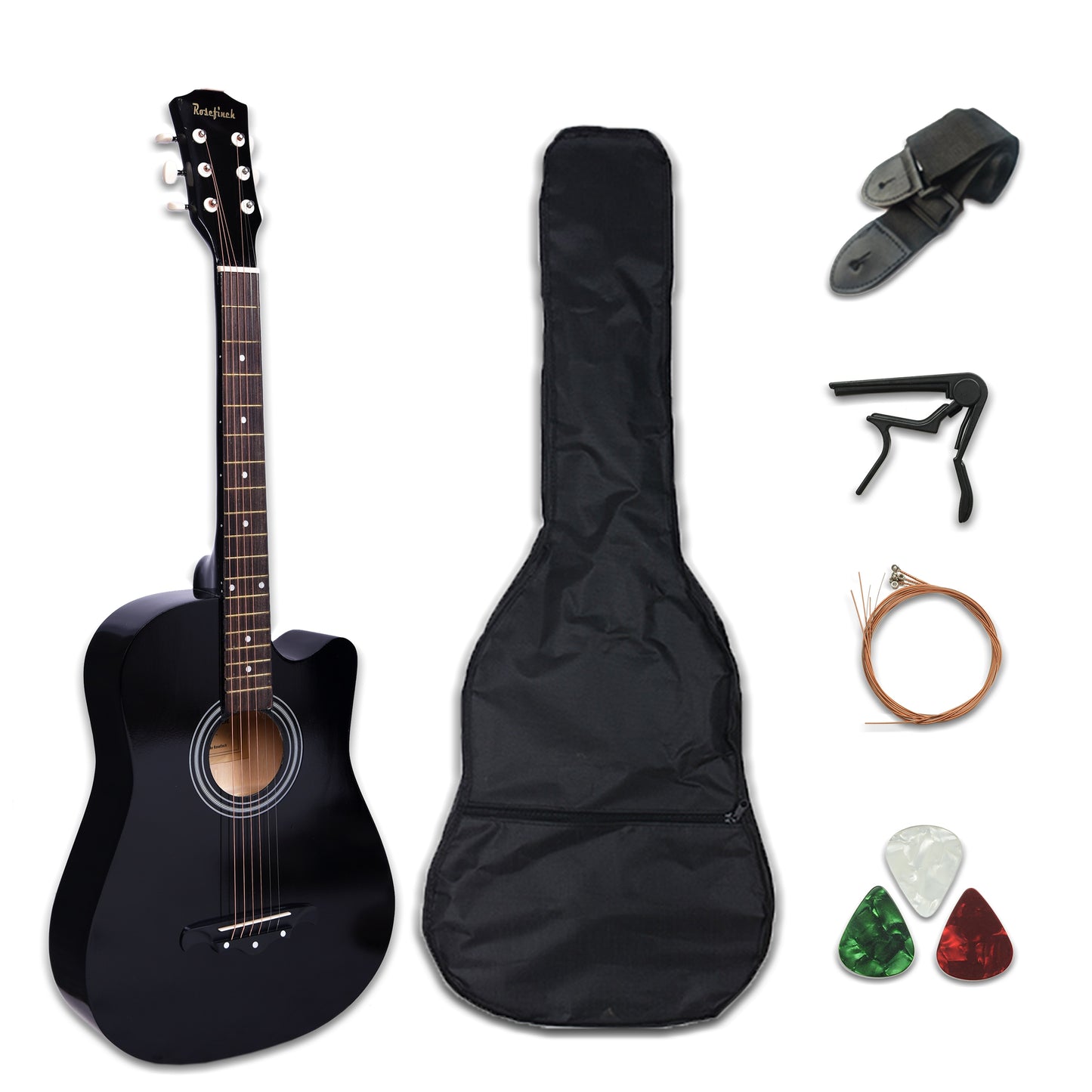 AGT16 41/38 Inch Acoustic Travel Guitar for Kids and  Adults, comes with Capo, Picks, Bag, and 6 Steel Strings