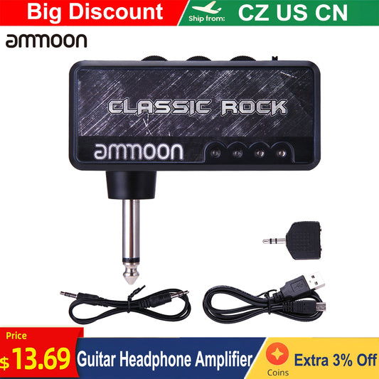 Ammoon Electric Guitar Amplifier and Mini Headphone with Built-in Distortion Effect and Rechargeable Battery
