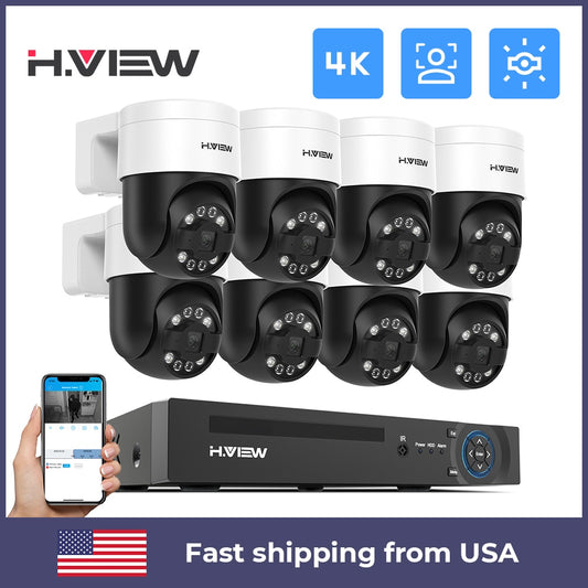 H.view 8Ch 4K 5MP and 8MP CCTV Security / PTZ Camera System for Home Video Surveillance